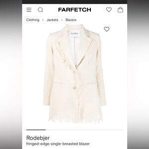 Rodebjer Vivi beige fringed-edge single-breasted blazer Large